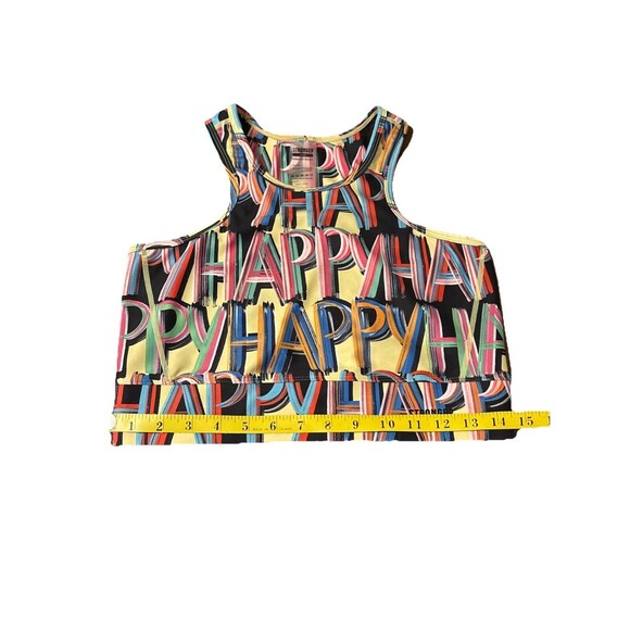 Stronger Label High Neck Sports Bra Sz L Colorful “Happy” Graphic Racerback - Picture 4 of 6